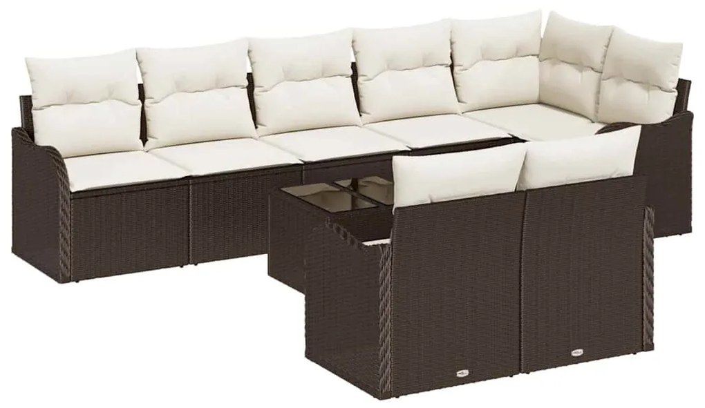 Kerti Kanapé Szett párnával 9 pcs Barna és fehér Poli rattan