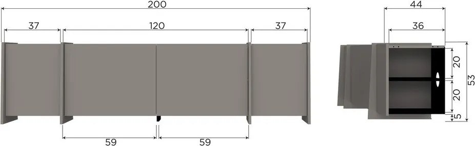 Szürke TV-állvány kőrisfa dekorral 200x53x44 cm Brock – WOOOD