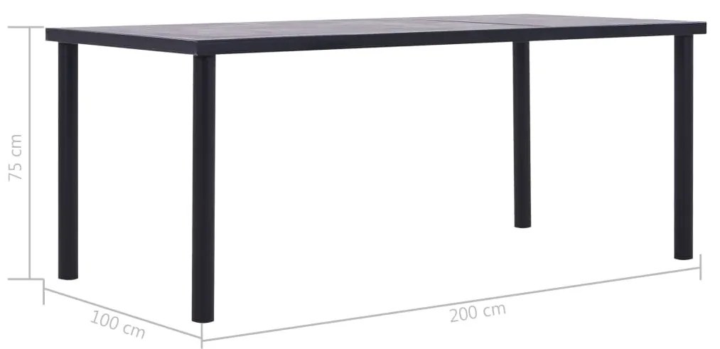Fekete és betonszürke MDF étkezőasztal 200 x 100 x 75 cm