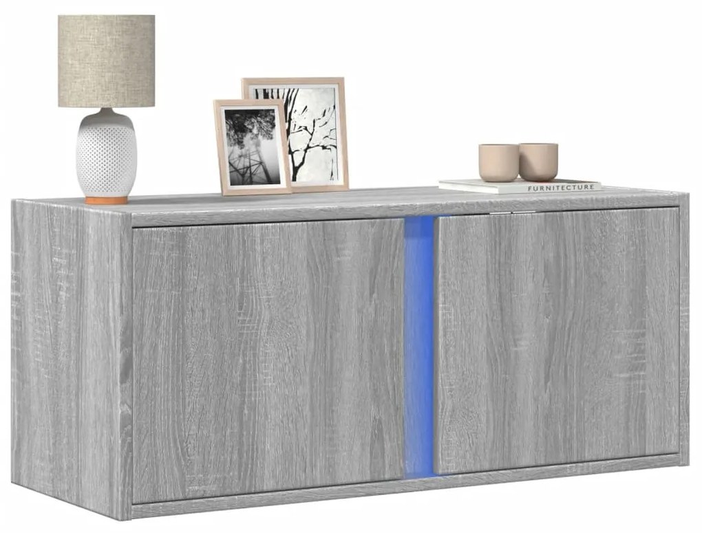 szürke sonoma színű fali TV-szekrény LED-del 80x31x35 cm