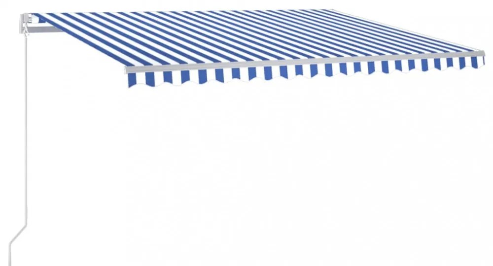 kék és fehér kézzel kihúzható LED-es napellenző 450 x 350 cm