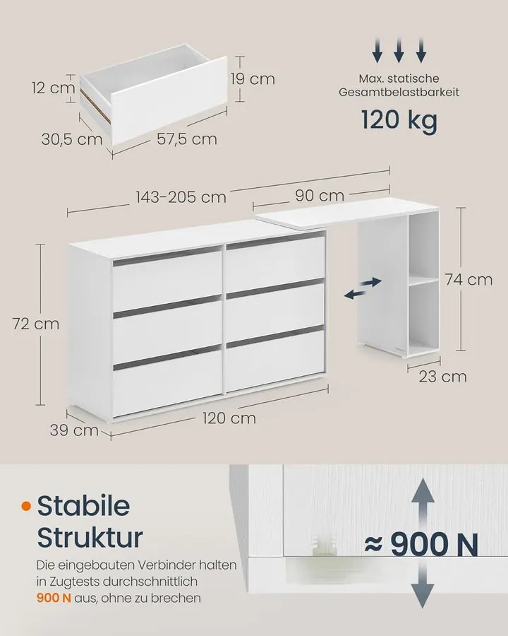 fésülködőasztal, egymás mellé vagy l-alakban állítható, fehér
