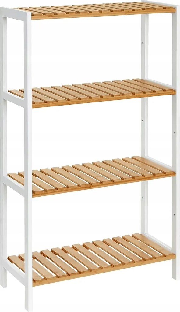 Songmics 4 szintes könyvespolc, fehér és natúr, Bambusz Cipősszekrény