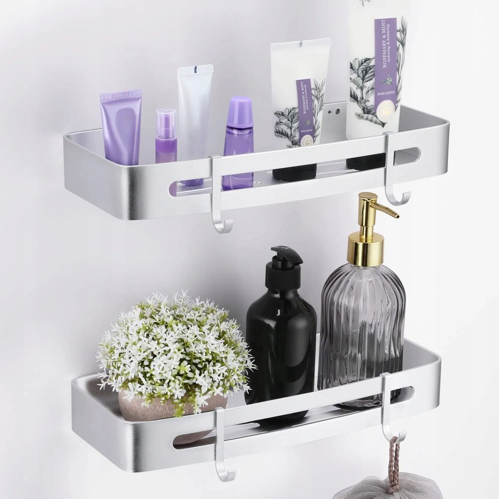 Fürdőszobai Akasztós Zuhanypolc Ezüst 2DB