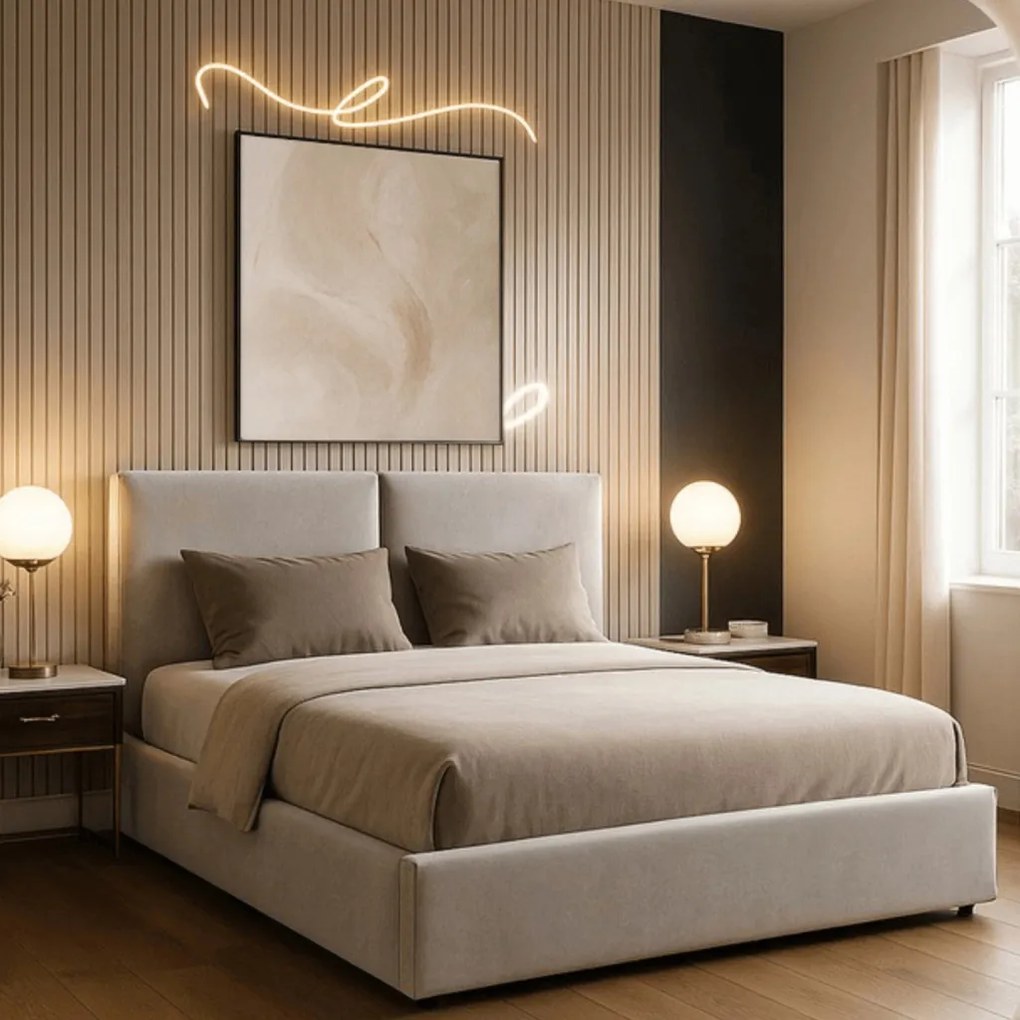 Ágy 160x200 cm méretben, ágyneműtartóval, szürke színben, szövet kárpittal MARSYLIA