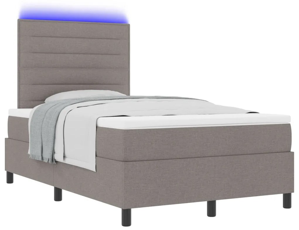 Rugós ágy matraccal és LED világítással, taupe, 120 x 200 cm