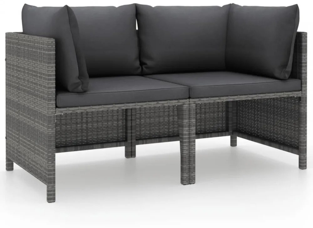 szürke kétszemélyes polyrattan kerti kanapé párnákkal