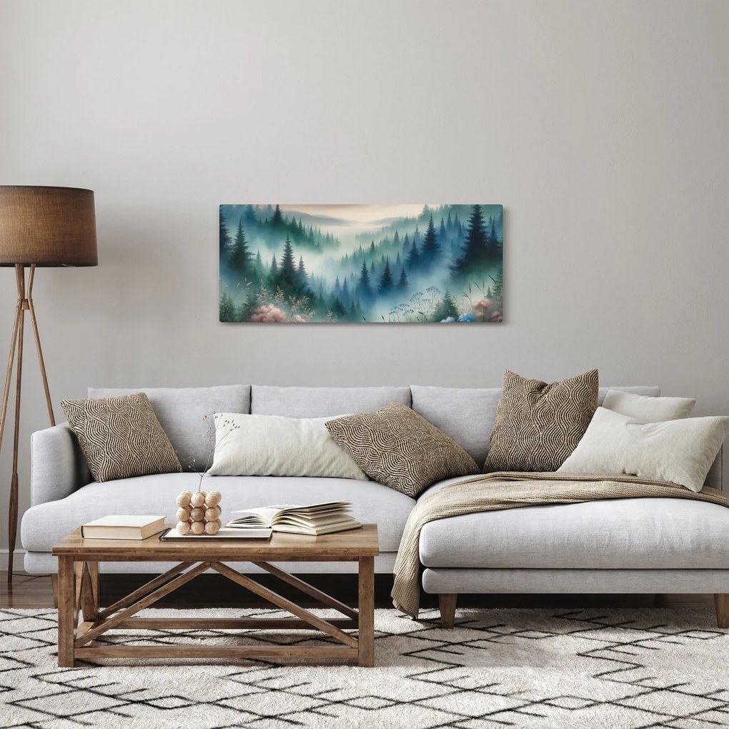 Kép - Erdős táj köddel (120x50 cm)