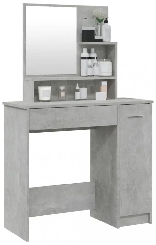 betonszürke fésülködőasztal tükörrel 86,5 x 35 x 136 cm