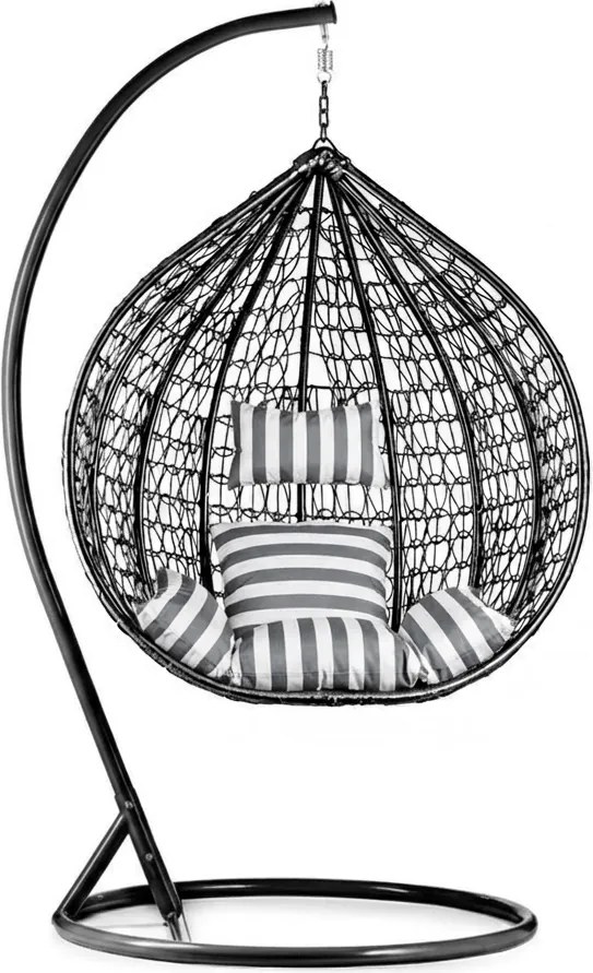 Fekete függőszék KOKON állvánnyal, fehér-szürke párna