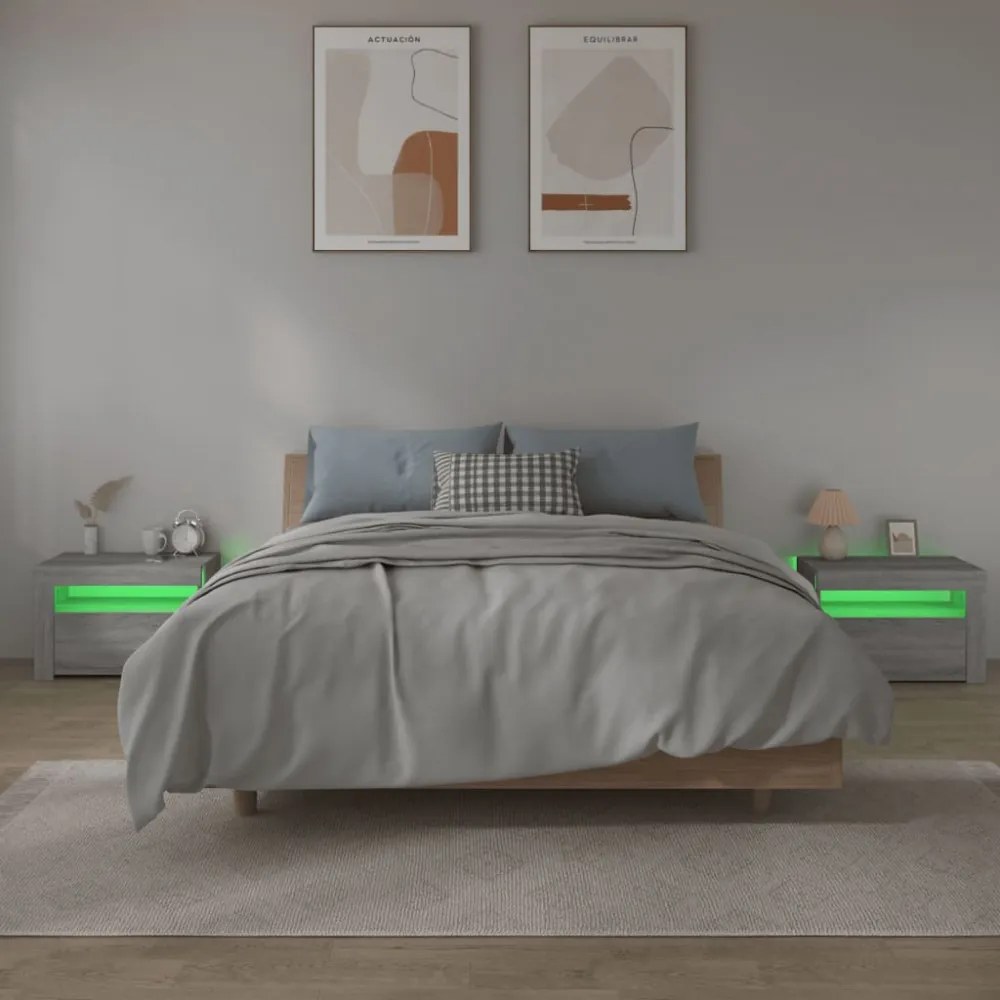 2 db szürke sonoma színű éjjeliszekrény LED-ekkel 60x35x40 cm