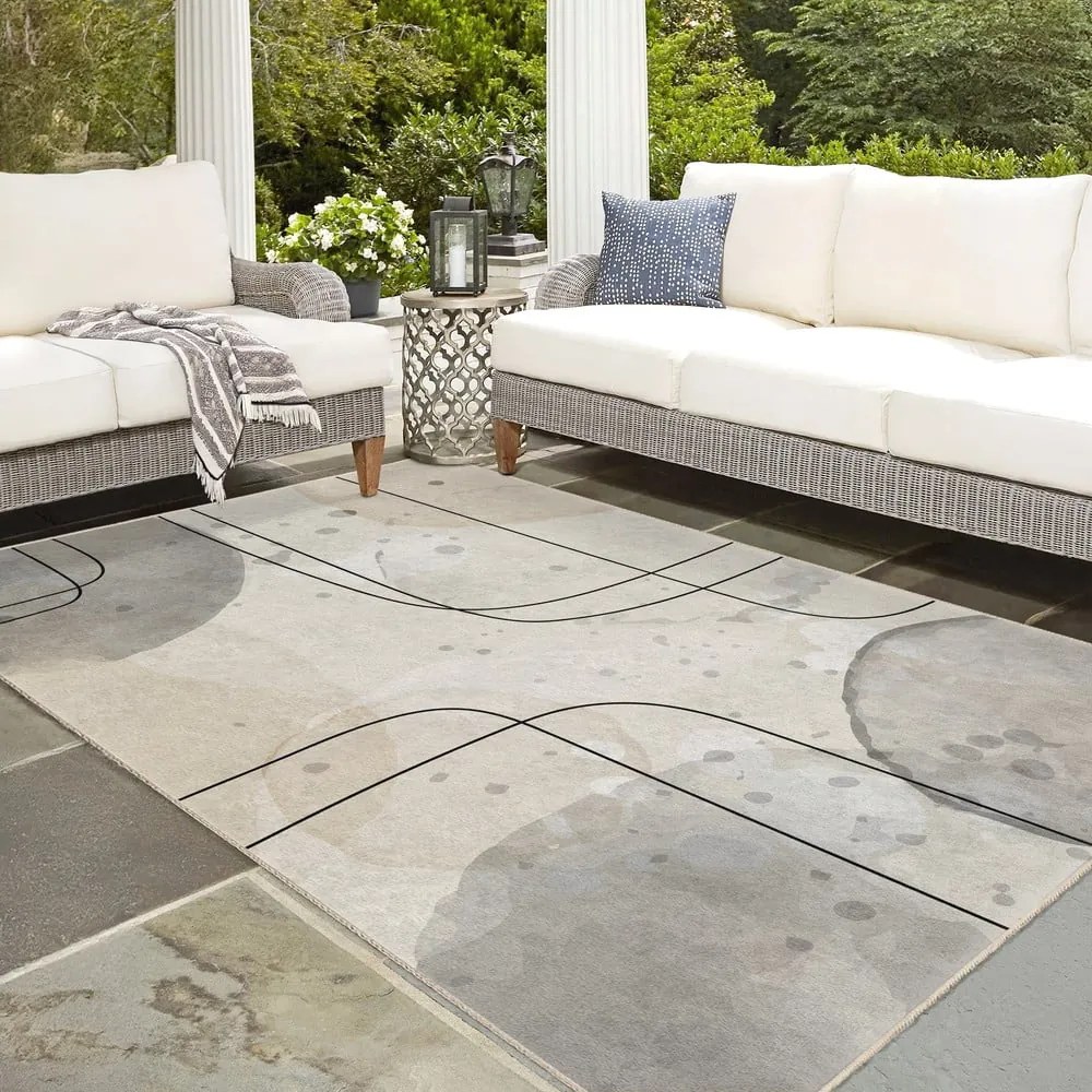 Szürke-krémszínű mosható futószőnyeg 80x200 cm Simple Lines – Mila Home