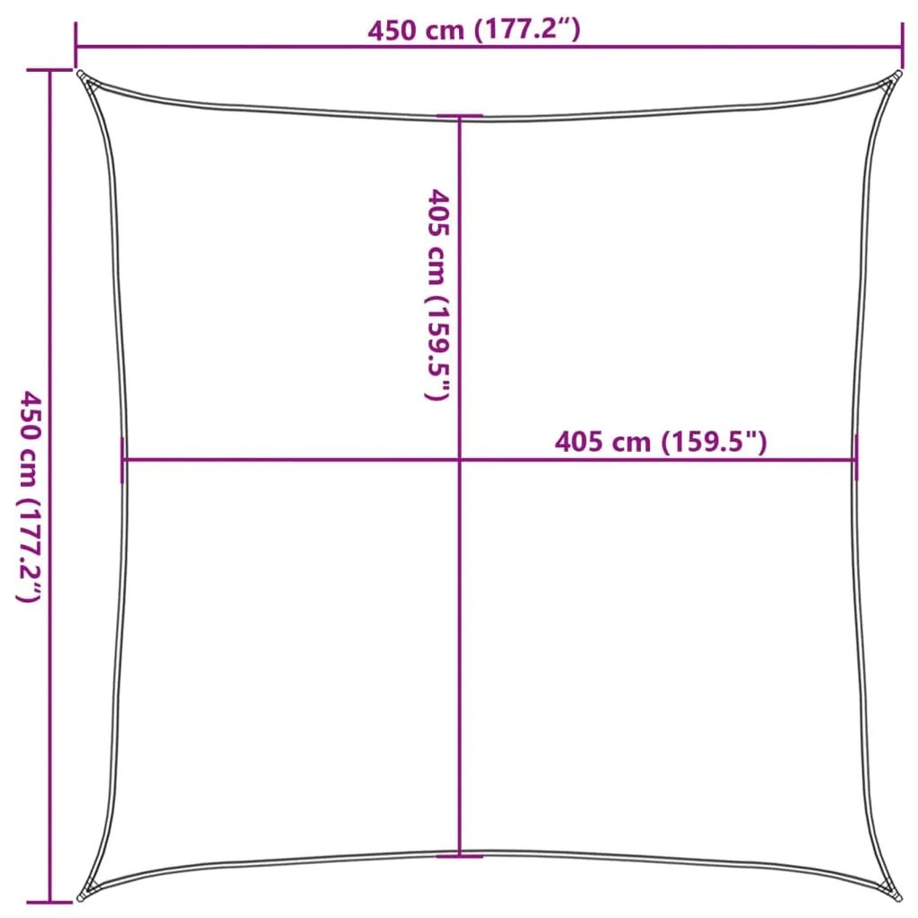 sárga négyzet alakú HDPE napvitorla 160 g/m² 4,5x4,5 m
