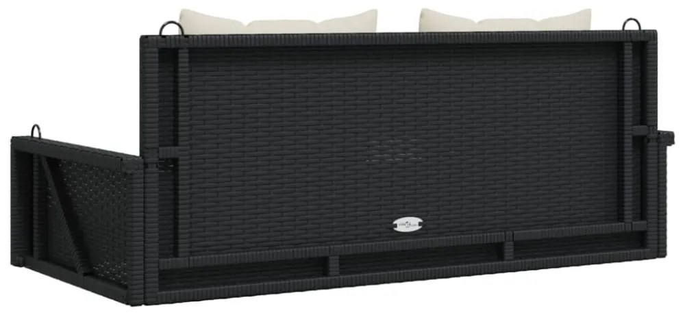 fekete polyrattan hintapad párnával 119 x 56 x 48 cm