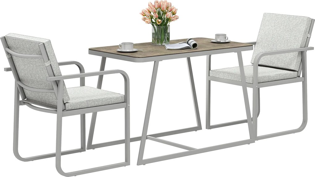 Outsunny 3 Részes Ülőgarnitúra Étkezőszett 2 Fő Részére 4 Szék Párnával Ülés Cushions Étkezőasztal Ülőhelyiségekhez Üveg Asztallal Konyha Bútor Terasz