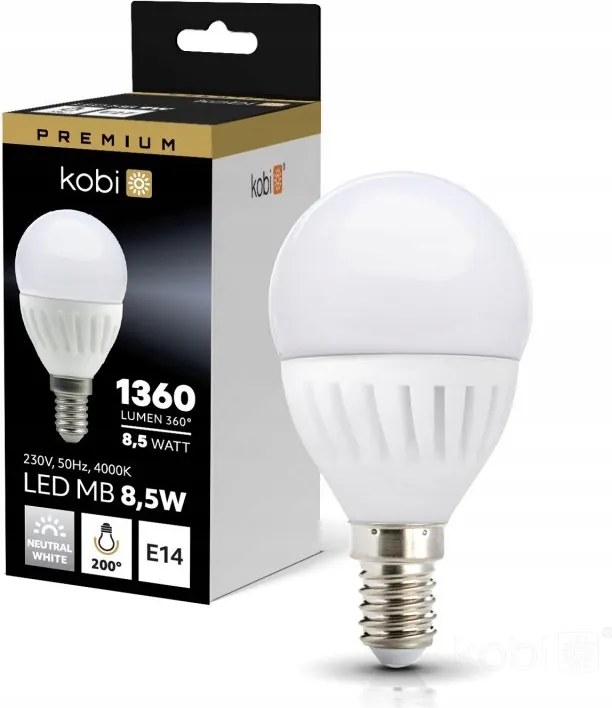 Led izzó golyó E14 8,5W b.semleges 4000K 1360lm tejfehér G45 Premium