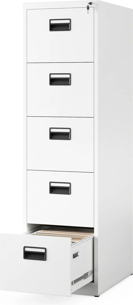 Fém iratszekrény 5 fiókkal, fehér, 460x1625.5x620 mm: SARA