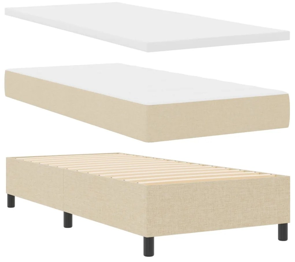 Boxspring ágy matraccal és fejtámlával, krém színű, 100x200 cm, textil
