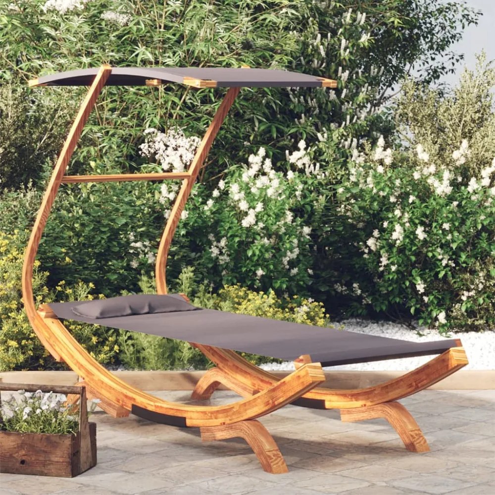 kültéri antracit baldachinos hajlított fa nyugágy 100x190x134cm
