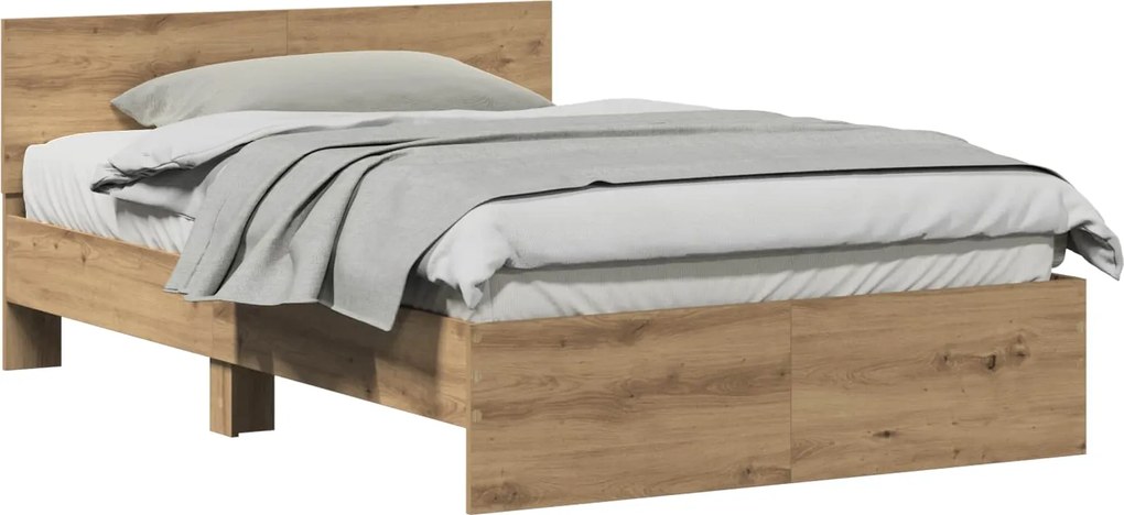 vidaXL Ágykeret fejtámlával Artisan tölgy 193 x 125 x 70 cm Faanyag