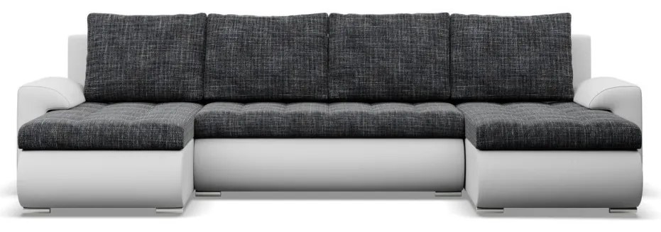 Tokio U alakú sarokkanapé, 3 ágyneműtartóval, fonott + műbőr, univerzális oldal, sötétszürke - fehér