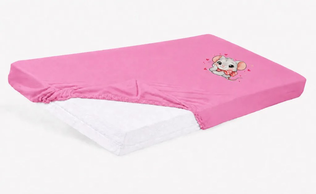 Bébi pamut gumis lepedő 60x120/70x140 - Kisegér mintával