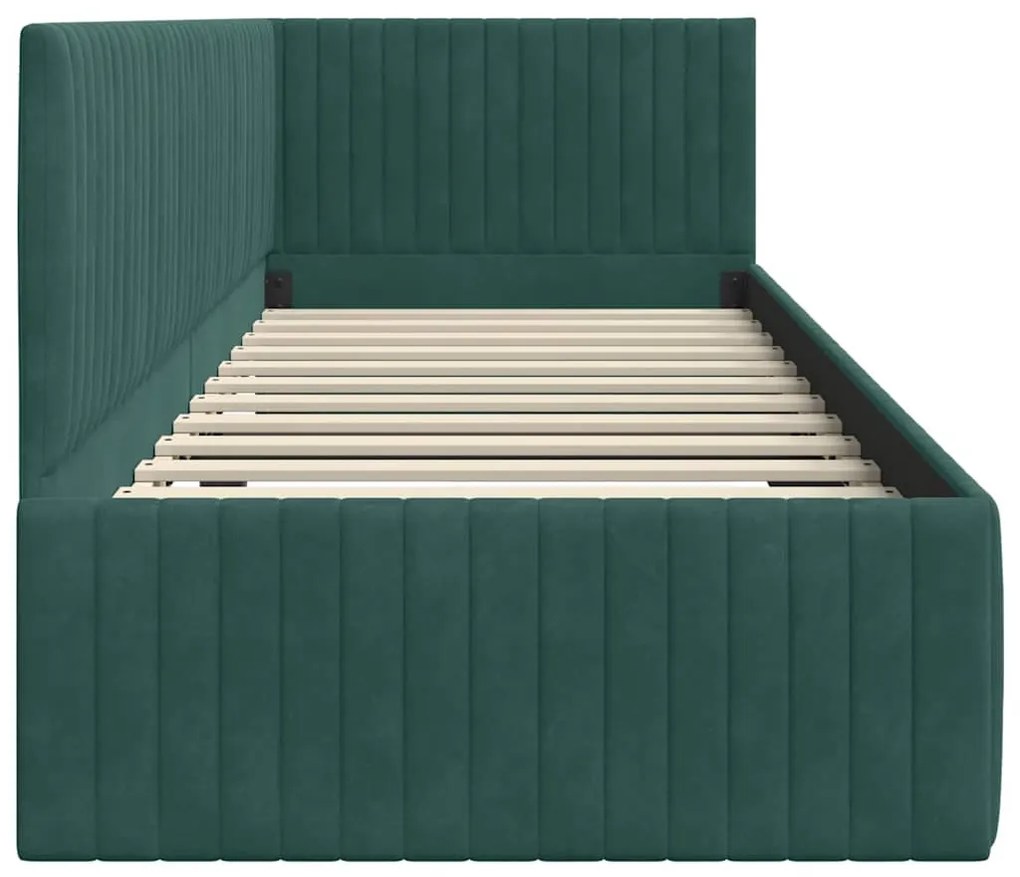 Sarokágy keret fejtámlával Sötétzöld 80 x 200 cm Bársony