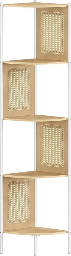 5 szintes sarokpolc, könyvespolc polirattan oldalakkal, 156x32x32 cm, tölgy bézs