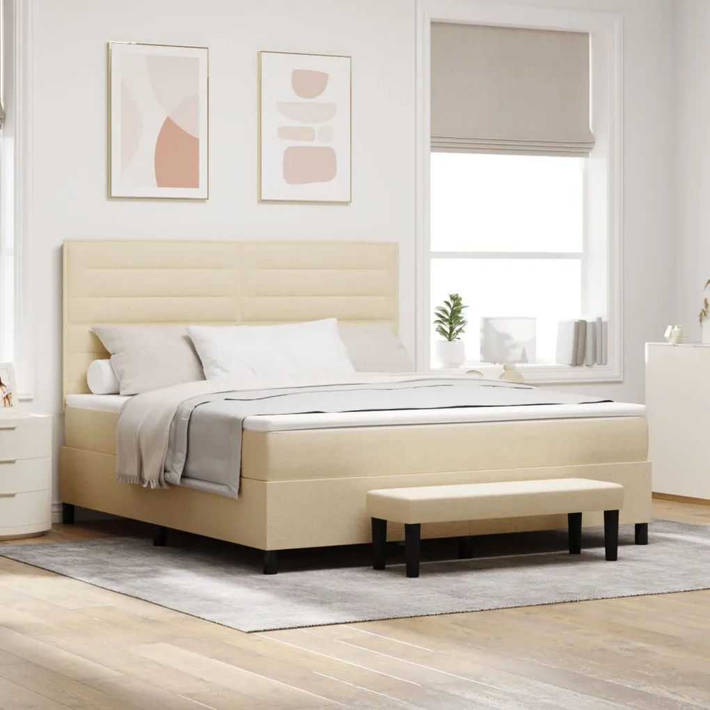 Box spring ágy matraccal és pad támasszal Krém 180x200 cm Szövet