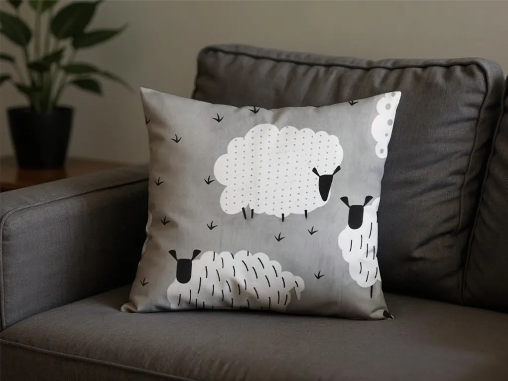 Pamut párnahuzat SHEEP POLY 45x45 cm, szürke