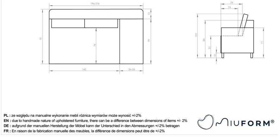 Törtrózsaszín kordbársony heverő (jobb oldali) Chic Charlotte – Miuform