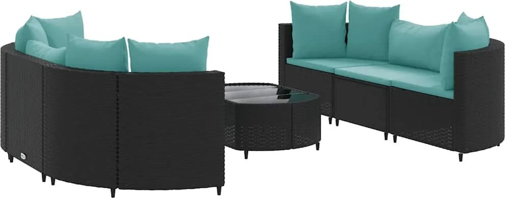 vidaXL 7 részes fekete polyrattan kerti ülőgarnitúra párnával