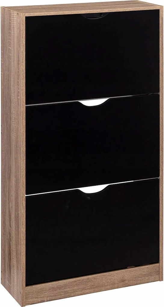 Cipősszekrény Mdf 3 Rekeszes 60X1195 CM 18 Pár Fekete