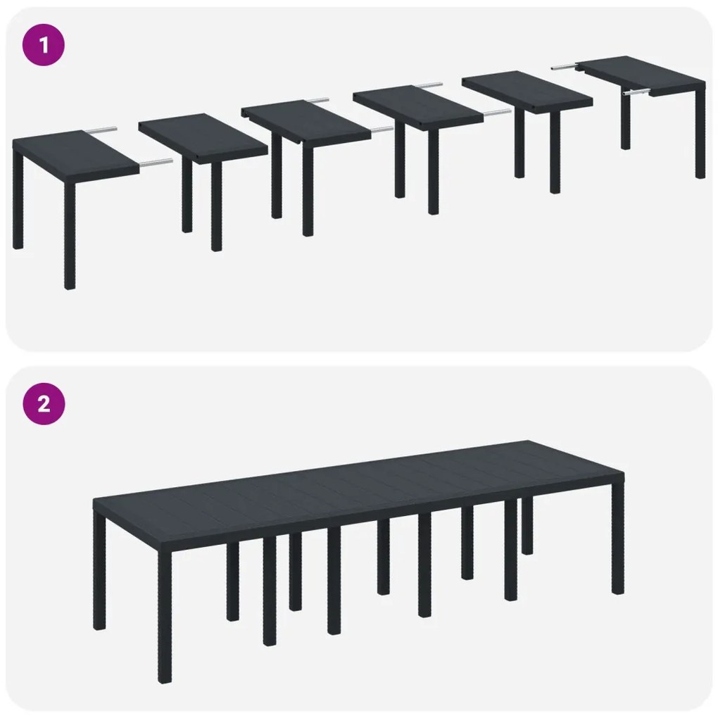 13 darabos kerti étkezőszett párnákkal antracit polirattan, kerti asztal antracit 150x100x73 cm polirattan, kerti székek párnákkal 4 db antracit polirattan