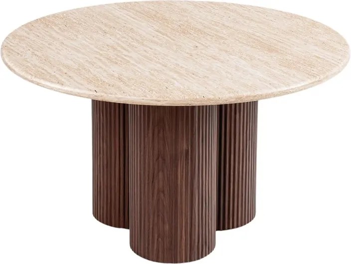 Massia kerek dohányzóasztal 80 cm nappaliba - travertin / dió