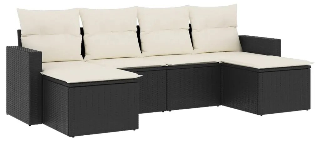 6 részes fekete polyrattan kerti ülőgarnitúra párnákkal