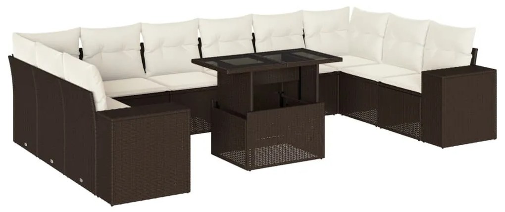 11 részes barna polyrattan kerti ülőgarnitúra párnákkal