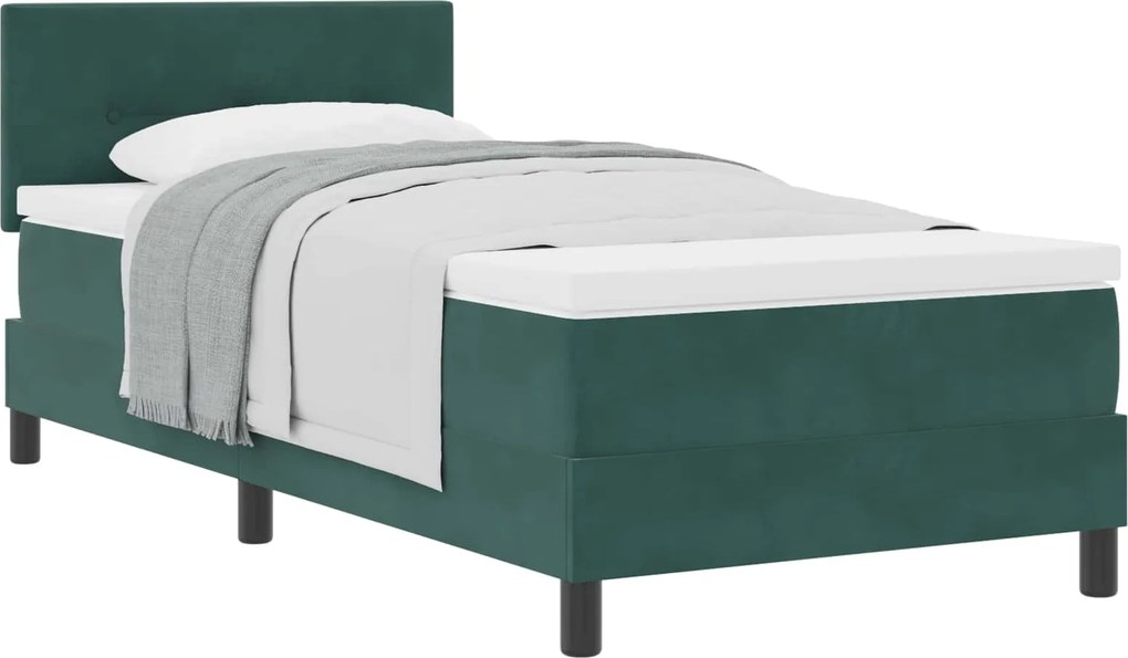 vidaXL Boxrugós ágy matracmal Sötétzöld 80 x 200 cm Bársony