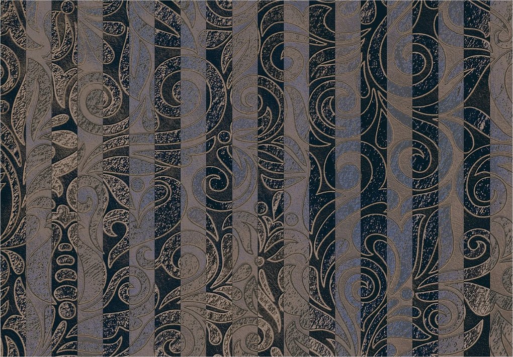 Fotótapéta Arany-Kék Csíkos Dísz Klasszikus Elegancia 200x140 +ragasztó