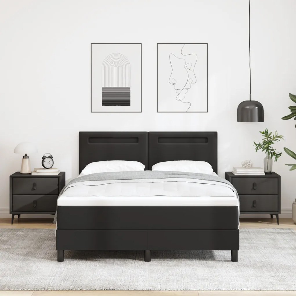 Boxspring Ágy Matracokkal Fekete Színben, 140x190 cm Műbőr