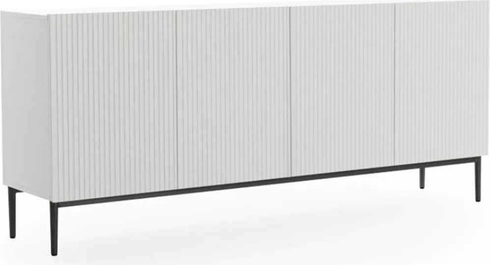 Nicole komód 200 cm négyajtós, mart előlapos - matt fehér / fekete lábak