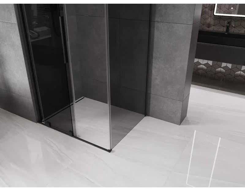 Mexen Velar, tolóajtós zuhanykabin 140 x 100 cm, 8mm szürke üveg, fekete matt, 871-140-100-41-70