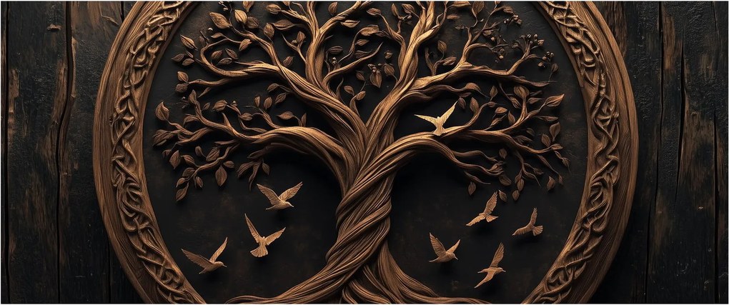 Kép – Fából készült életfa (120x50 cm)