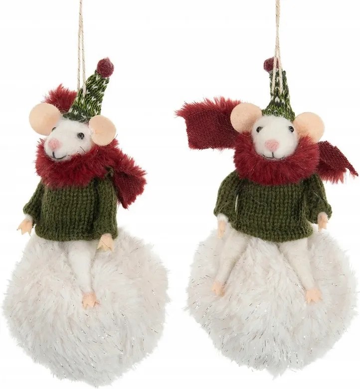 Bomba Karácsonyfa Medál Egér 2 db Gyapjú Fehér Karácsony