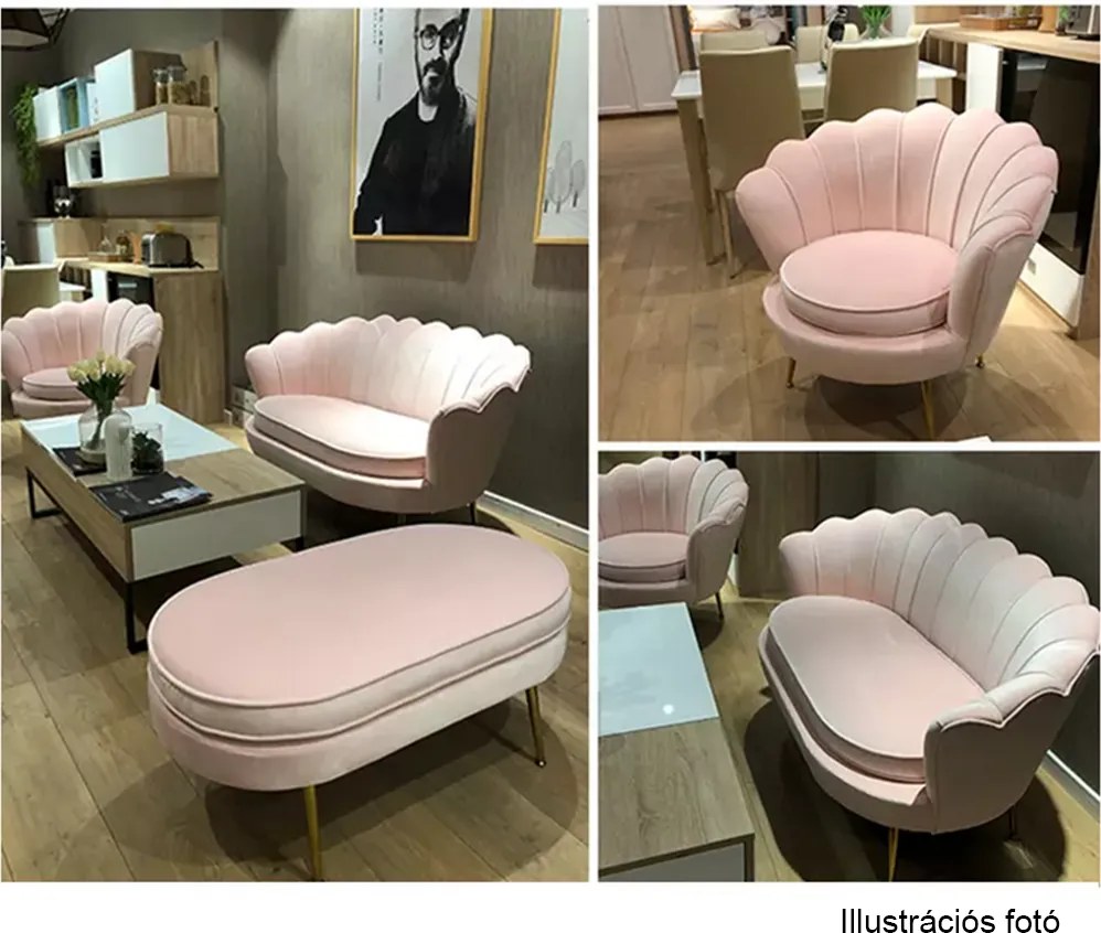 Fotel Art-deco stílusban, rózsaszín Velvet anyag/gold króm-arany, NOBLIN