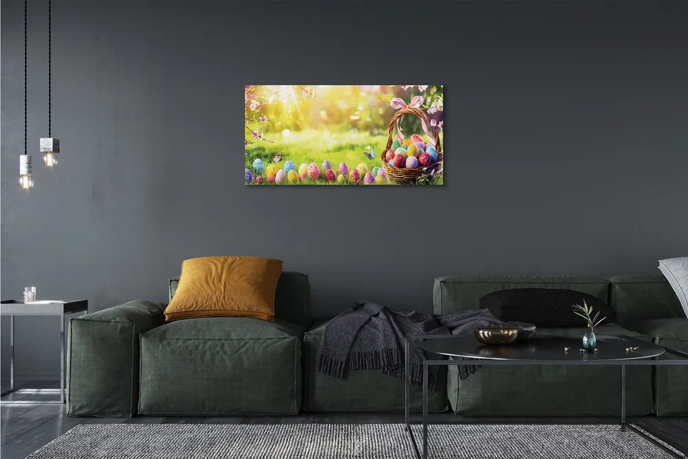 Canvas képek Kosár tojás virág rét 120x60 cm