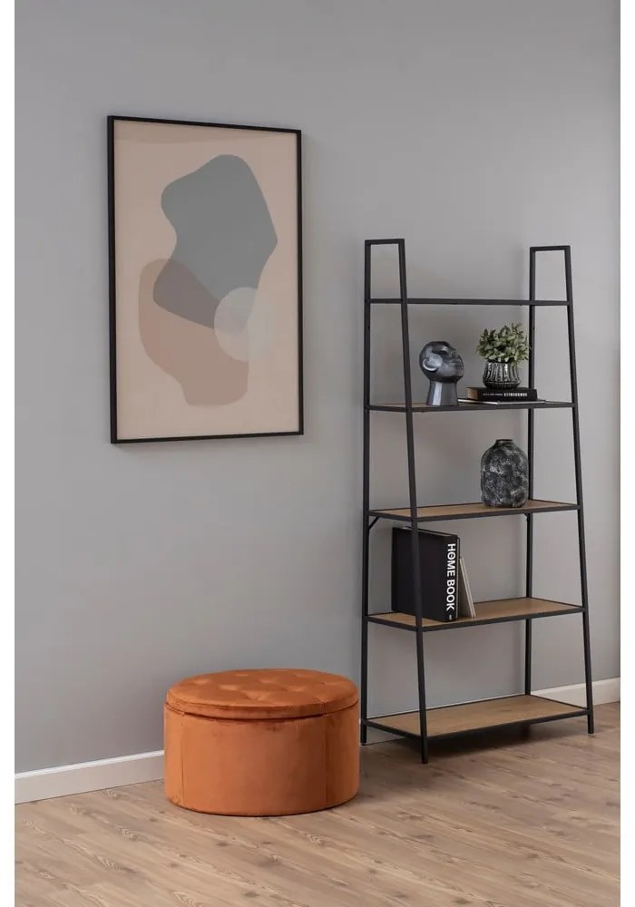 Fekete-natúr színű polcos állvány tölgyfa dekorral 77x175 cm Seaford – Actona