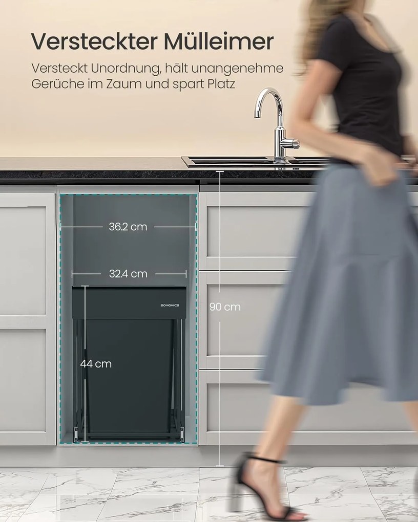 SONGMICS konyhai szelektív hulladékgyűjtő rendszer szekrénybe, 2 x 20 L, fekete