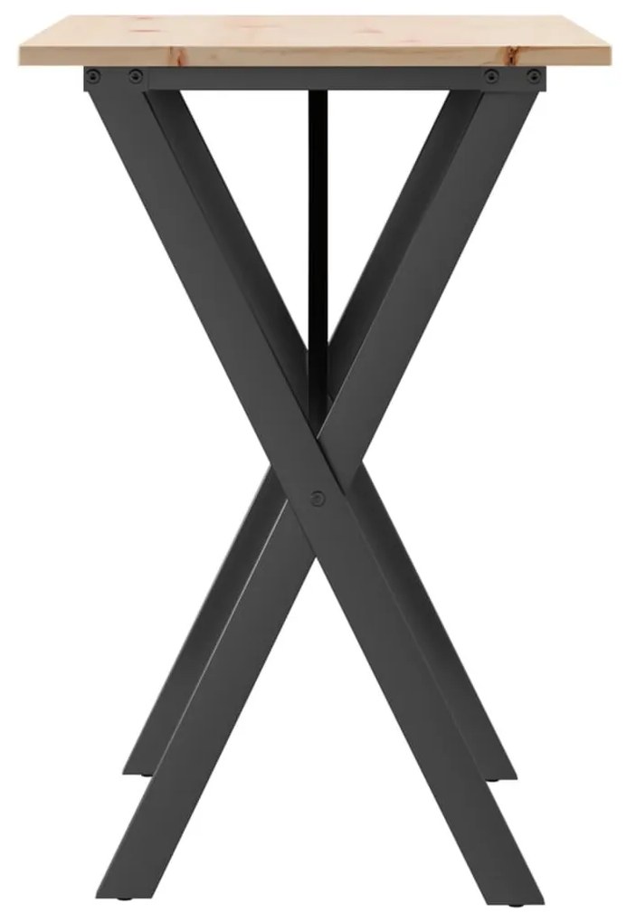 tömör fenyőfa és acél étkezőasztal X-vázzal 80x50x75 cm