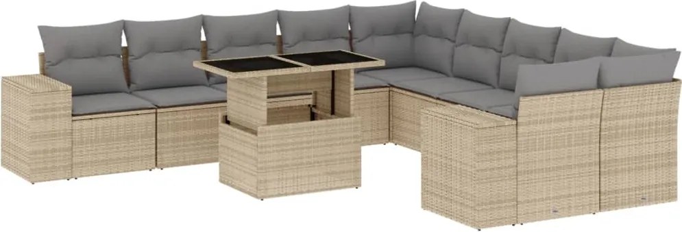 vidaXL 11 részes bézs polyrattan kerti ülőgarnitúra párnákkal